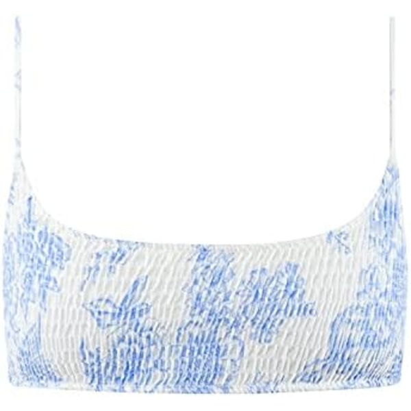 WJSM Dam Triangle Bikini Smocked Textured Scoop Frilled Print Ruched Elastic Baddräkt Tvådelad Baddräkt Light Blue XL