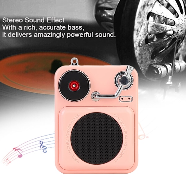 Mini Bärbar Retro Trådlös Bluetooth 5.0 Stereo Högtalare för Kök/Resor/Fiske (Rosa)