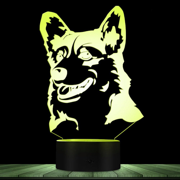 3D Hund Nattlampa Illusion 16 Färgväxlande Fjärrkontroll Bordsskiva Dekorationslampor Akrylplatt ABS-bas USB-kabel Födelsedagspresent Leksaker