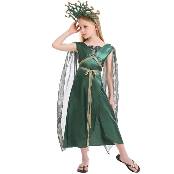 Medusa børnekostume til piger, grøn, L