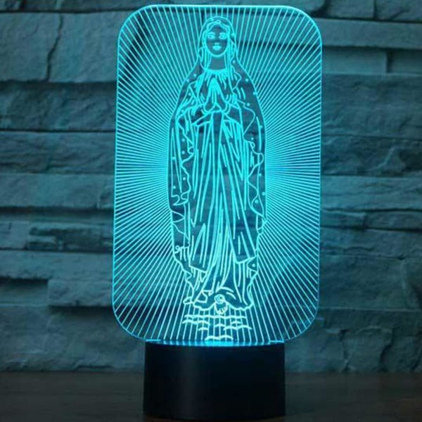 3D Jungfru Maria Nattlampa Bordsskiva Optisk Illusion Lampor 7 Färgväxlande Ljus LED Bordlampa Jul Hem Kärlek Födelsedag Barn Barn Present
