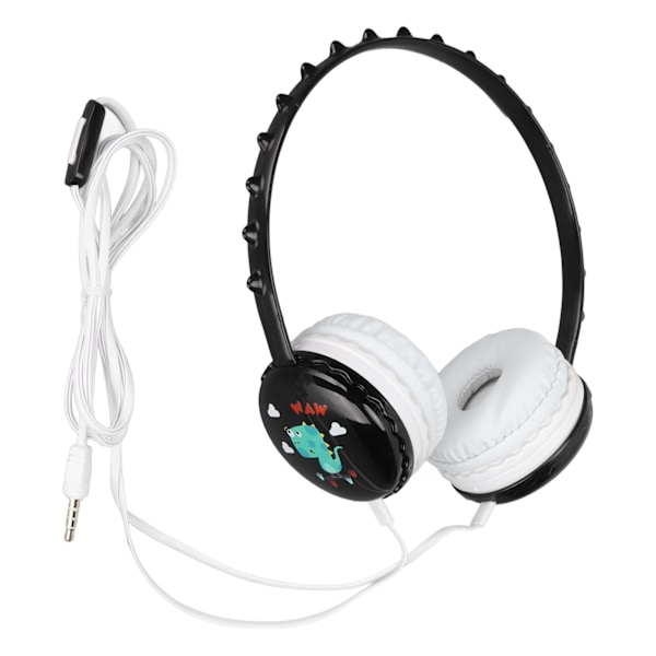 Kids Wired Headphone 3.5mm Jack Stereo Adjustable Headband Cute Child Dinosaur Headset for PC TabletsBlack