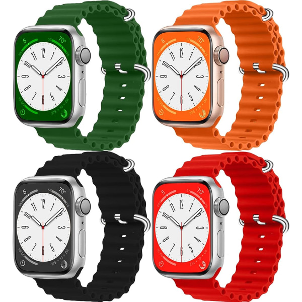 4 stk Apple Ocean Watch Band til applewatch8/7/se/ultra sports tofarvet silikone iwatch-rem (38/40/41mm)