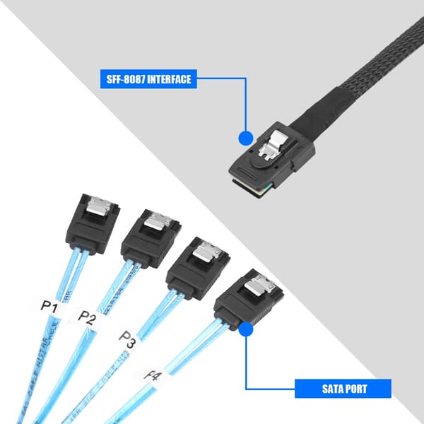 Cabledeconn 36P SFF-8087 til 4 SATA 7Pin Harddisk Datatransmissionskabel (1m)