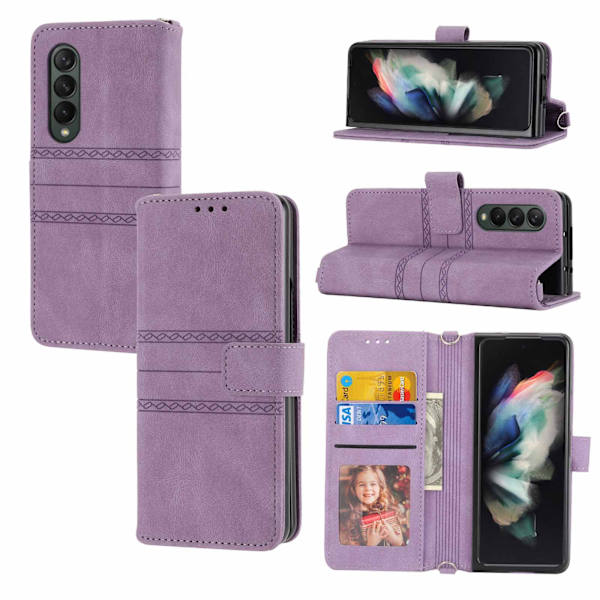 Kompatibel med Samsung Galaxy Z Fold 4 5G pung etui med kortholder flip PU læder prægning foldning stødsikker beskyttende cover