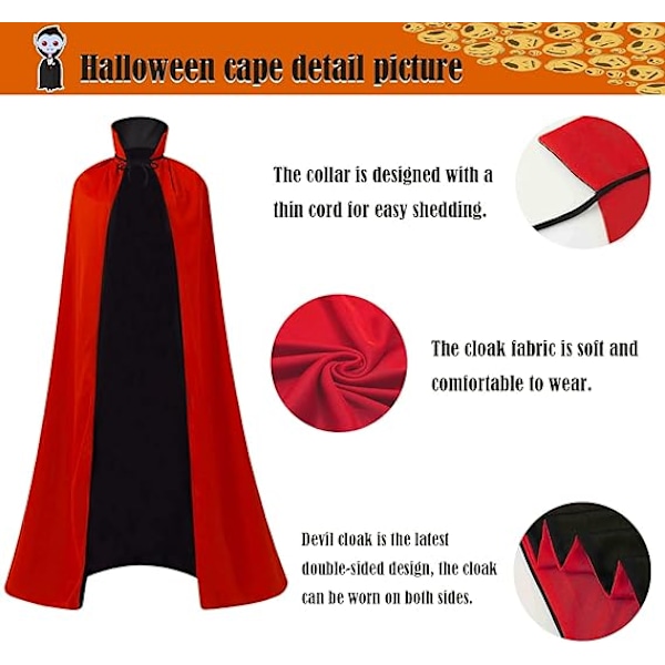 Maklulu Halloween Vampyyriviitta Asu Aikuisten Halloween Asu Viitta Musta ja Punainen Käännettävä Pystykaulusviitta 140cm