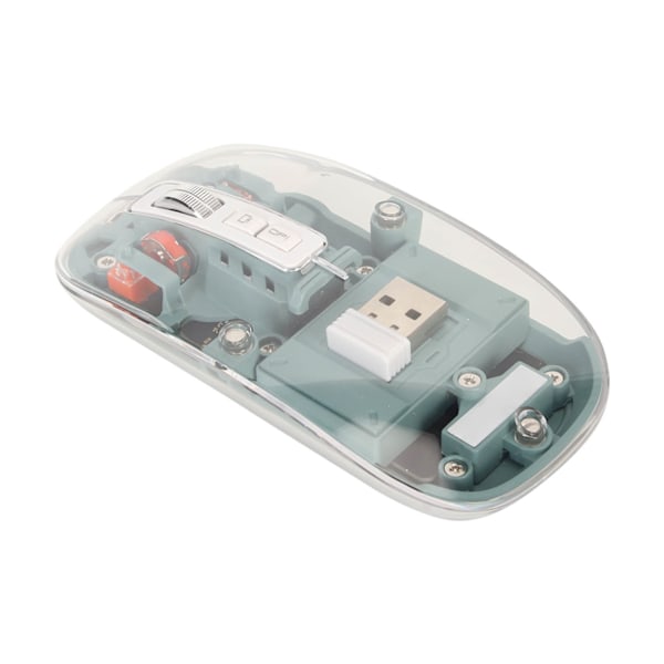 Trådlös Bluetooth-mus Transparent Clear Cool Shell Mute Click Färgglada Andningsljus Bärbar datormöss Grön