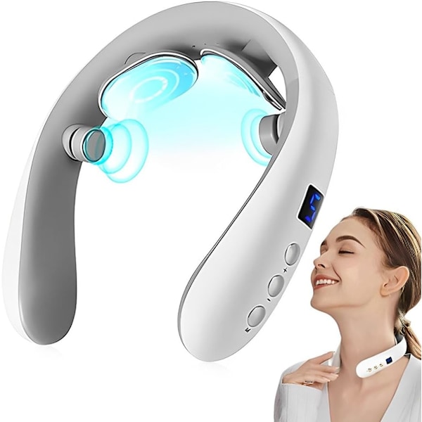 Neckology Intelligent Nakkemassager med Varme, Elektrisk Pulsmassager til Nakkesmerter, Trådløs Nakkemassager til Kvinder