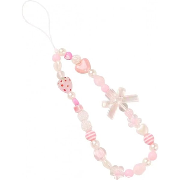 Telefon Charms Rem, Rosa Söt Telefon Charms Estetisk Kärlek Telefon Kedja Flicka Pärltelefon Rem Pärlpärla Telefon Lanyard Smycken
