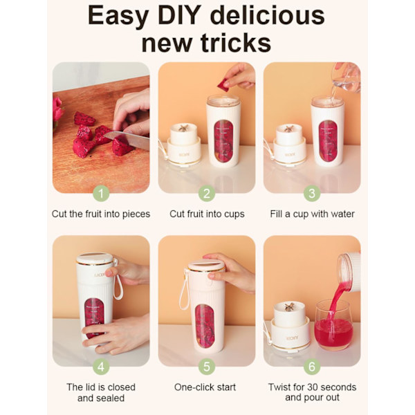 Bärbar Blender, Personlig Blender för Shakes och Smoothies, Mini Blenderflaska USB Laddningsbar, Bärbar Saftkopp med 10 Blad