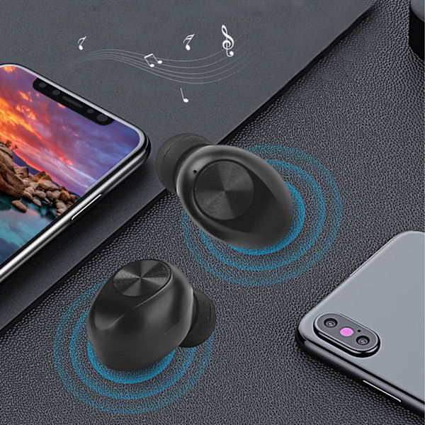 F9-5 Svart ABS Touch Control Trådlösa Hörlurar LED Digital Display Andningsljus Hemmakontor Hörlurar