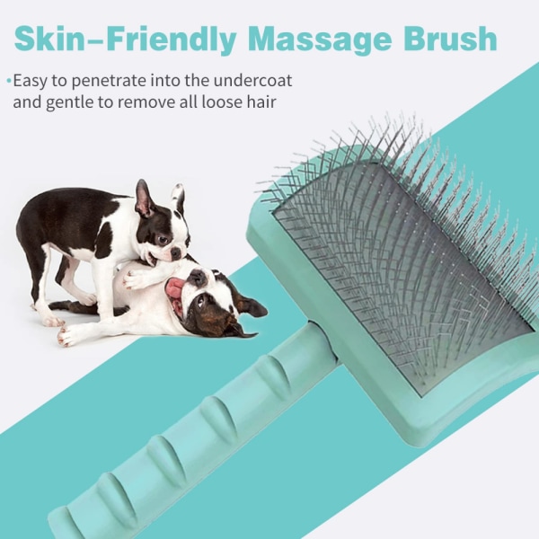 Stor stiv børste til hunde - Ekstra lang nålehårbørste til pleje af store hunde og hårfjerning - Fjerner langt løst hår - Underuld - (grøn)