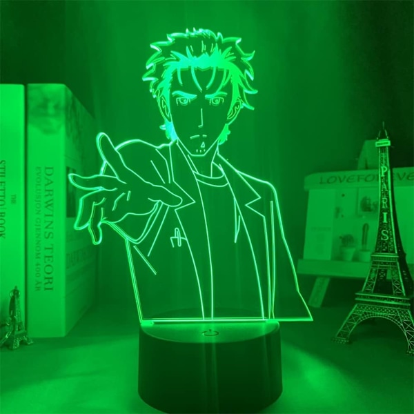 3D Illusionslampe Anime Steins Gate Rintarou Okabe Akryl LED Nattelys RGB 16 Fargeendringer Berøring med Fjernkontrollbryter