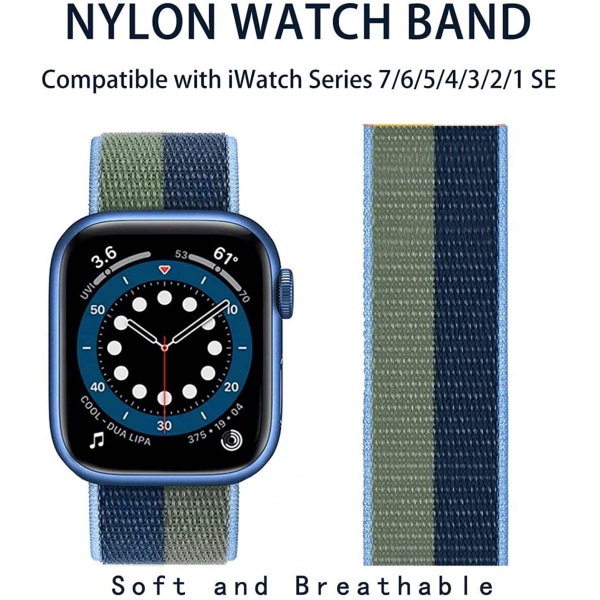 Nylon Watch Band Kompatibel med Apple Watch 7 Bands 42mm 44mm 45mm Erstatning for iWatch Series SE/6/5/4/3/2/1, Justerbar Elastisk Pustende Rem