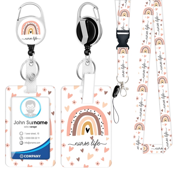 ID-korthållare med snodd och infällbar badge-rullen, för sjuksköterska, läkare, lärare, student
