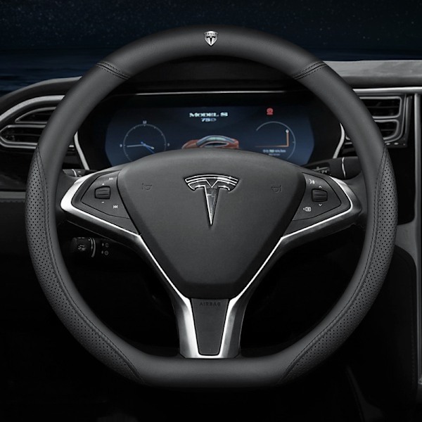 Anvendelig til Tesla model3/y/modelx/s ratbetræk - Tesla special D-form (sort linje) med logo - 38cm/1 pakke
