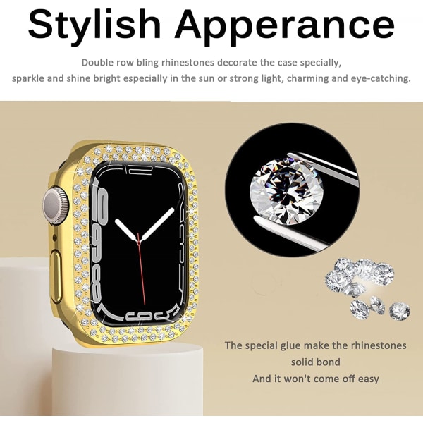 For Apple Watch Series 7 41 mm, Luksuriøs Crystal Rhinestone stiv PC-rammeveske Apple Watch Series 7 - All-Around Bumper Case (gull)