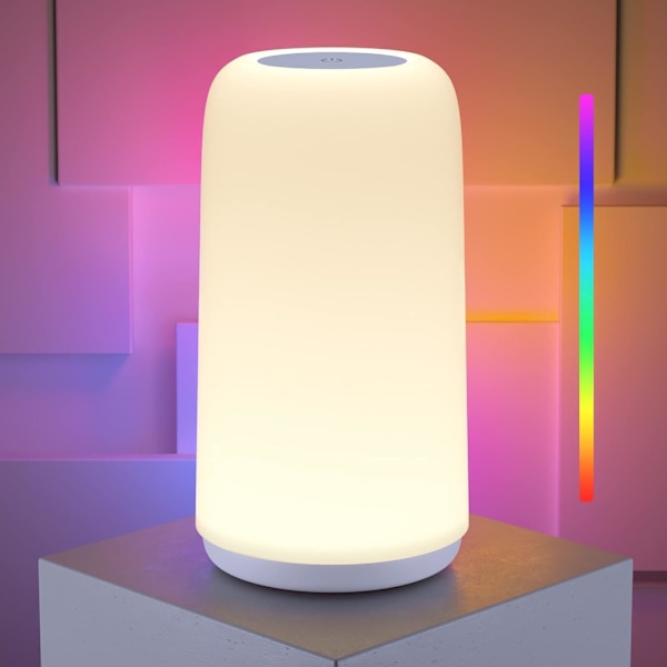Berørings Nattbordslampe, [Elegant Design & RGB-modus] 3-veis dimbar liten lampe for soverom, LED-lampe med varmt hvitt lys, Multi-Co