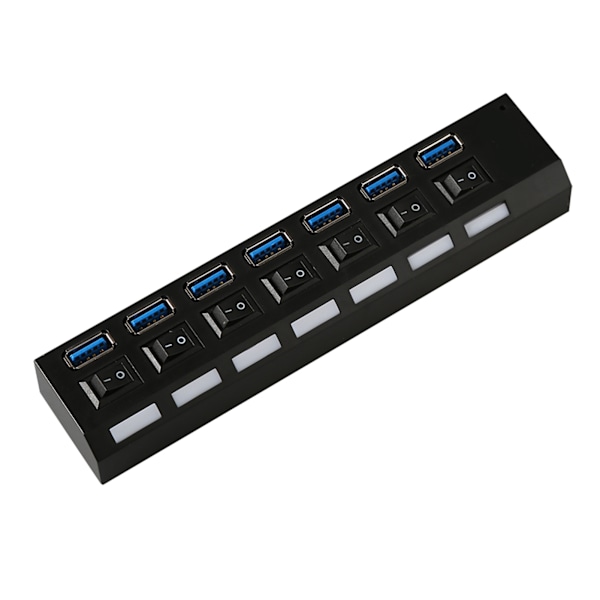 Ekstern 7-porters USB 3.0 Hub Høyhastighets På/Av Deling Bryter Splitter for MAC Svart