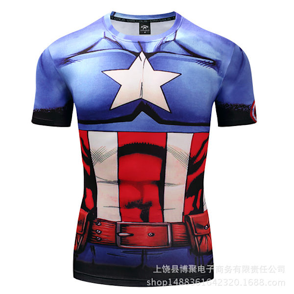 Digitaltryck Superman Kortärmad Captain America Sporttights Snabbtorkande Fitness Stretch T-shirt D05 4XL