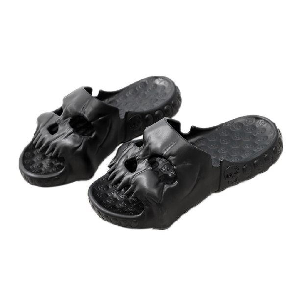 Herr Skull Slide Tofflor EVA Tjock Sula Antihalk Mjuka Skull Slide Tofflor för Sommar Utomhus Black 40/41