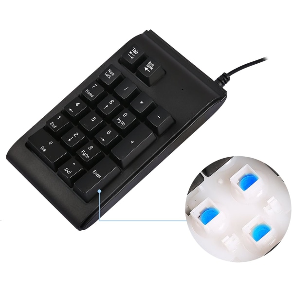 USB numerisk tastatur med justerbar LED-bakgrunnsbelysning, vanntett mini 18-tasters talltastatur - fargeskiftende bakgrunnsbelyste taster USB-kablet