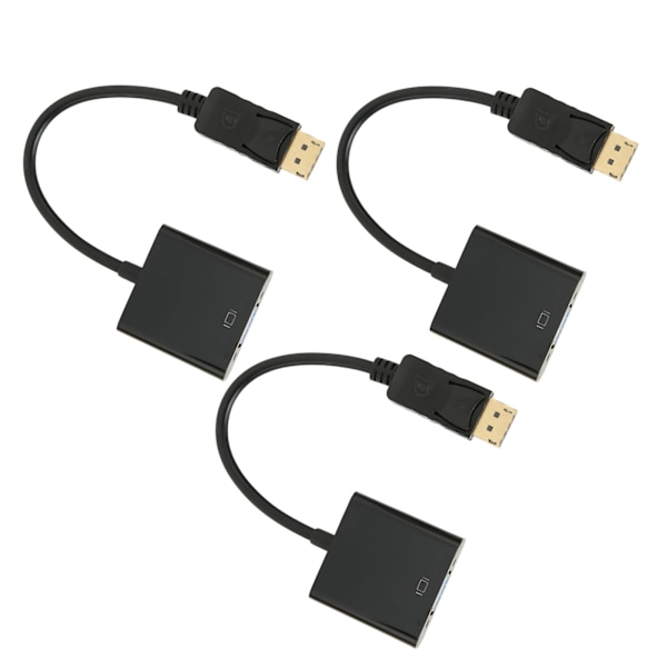 3 stk DP til VGA-adapter 1920x1080 FHD 60Hz gullbelagt kompakt design DisplayPort til VGA-adapter for bærbar PC-skrivebord