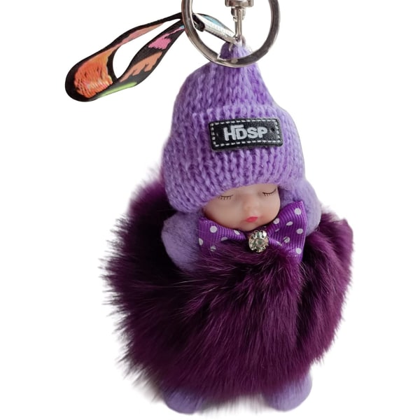 Nøkkelringer - søt jentedukke nøkkelring, myke søte nøkkelringer, dukkenøkkelring kan brukes i bilnøkler, lommebøker - lilla