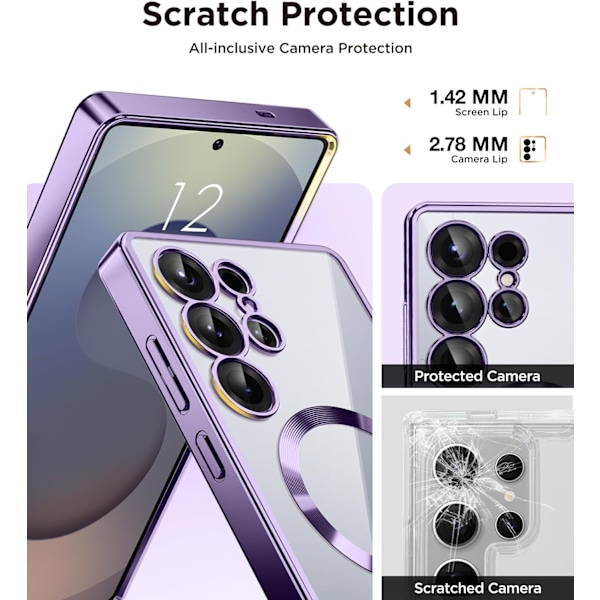 Magnetiskt Skal Samsung Galaxy S25 Ultra, Kompatibelt med MagSafe, [Fullständigt Kameraskydd] [Skärmskydd] Stötsäkert Pläterat Transparent Black/Clear
