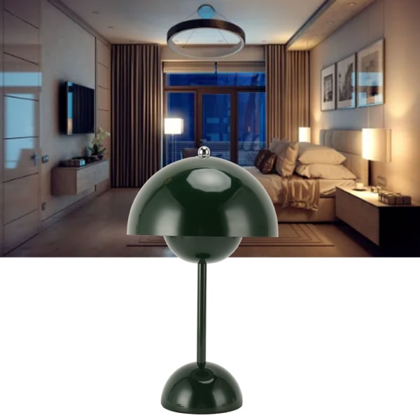 Mushroom Table Lamp 1800mAh LED 3 Lighting Modes USB Type C Stepless Dimming Touch Dimmable Small Bedside Table Lamp for Home Office Dark Green