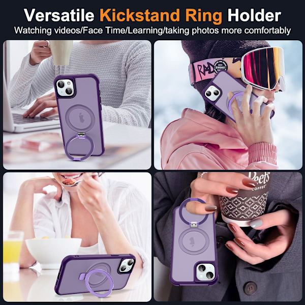 Kompatibel med iPhone 15 Plus Deksel med Usynlig Magnetisk O-Ring Stativ Gjennomsiktig Kompatibel med Mag-Safe Godt Grep Føles bra Purple
