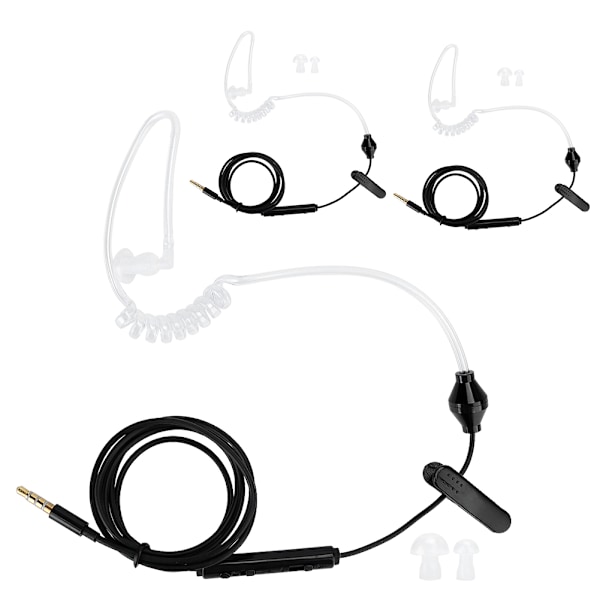 3 sæt HRT‑1 mobiltelefon luft rør headset med mikrofon 3,5 mm stik kablet øretelefon sort