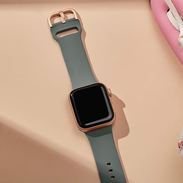 Applen watch ranneke pehmeä silikoni Sports Wristband -vaihtoranneke, sopii koko Iwatch-sarjaan (Olive Green 42/44/45mm)