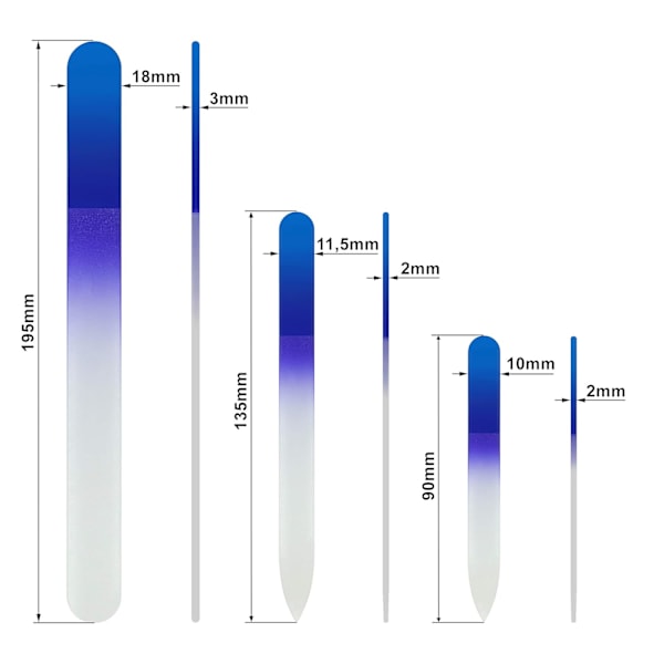 Nagelfil - Mont Bleu Premium Set med 3 Glasnagelfilar i Fodral - Födelsedagspresenter för Kvinnor - Regnbågsfärger - Äkta Tjeckisk Härdad