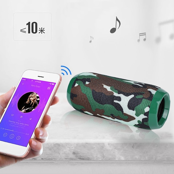 Bärbar Bluetooth Trådlös Högtalare Bas Subwoofer Stöd TF-kort USB FM-radio (Kamouflage)