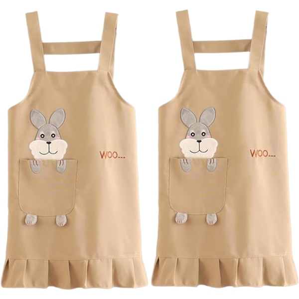 2-pack förkläden för kvinnor BBQ Kock Matlagning Konstnär Canvas Köksförkläde med fickor för grillning Bakning Målning Konst, One Size, Beige Beige