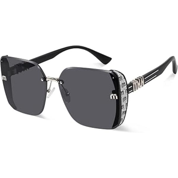 Klassiske Trendy Firkantede Oversized Solbriller Dame Herre UV400 Store Designer Shades Black Frame/Grey