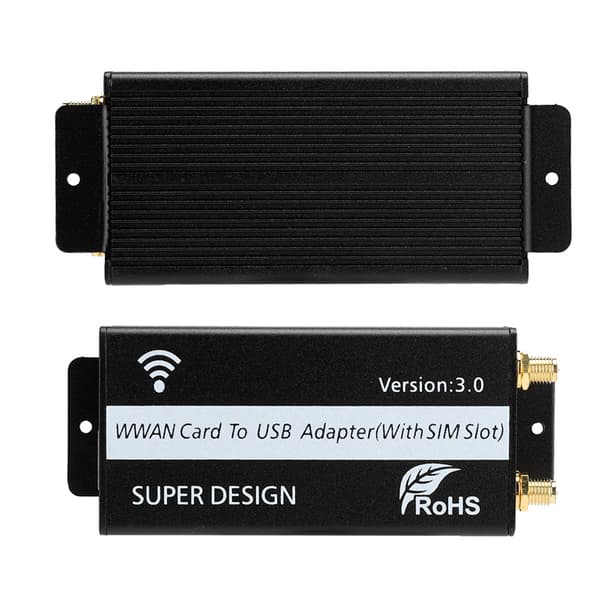 M.2 KEY B - USB 3.0 -sovitinkortti SIM-korttipaikalla ja kotelolla WWAN/4G LTE -moduulille