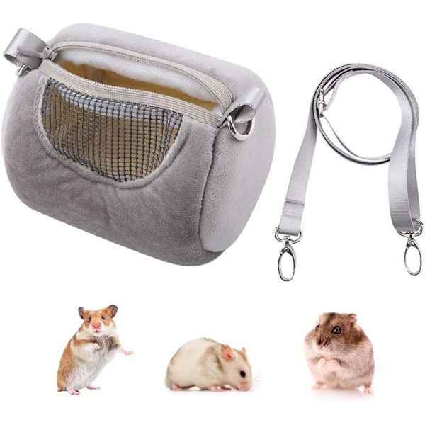 Dverg Hamster Bæreveske Portabel Sylinder Varm Utendørsveske med Justerbar Enkel Skulderstropp (Grå) gray