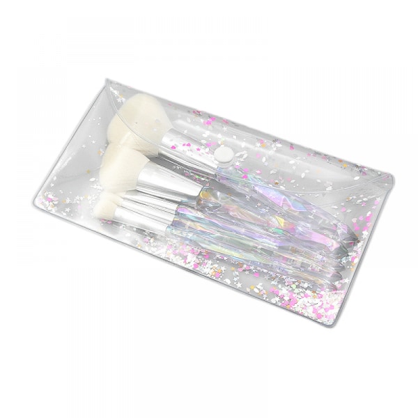 5 stk Makeup børstesæt PVC-emballage, klart diamantkrystalhåndtag Øjenbørste Blush Brush Beauty Tools (Farverigt Gradient-skaft-Sølv Mundrør)