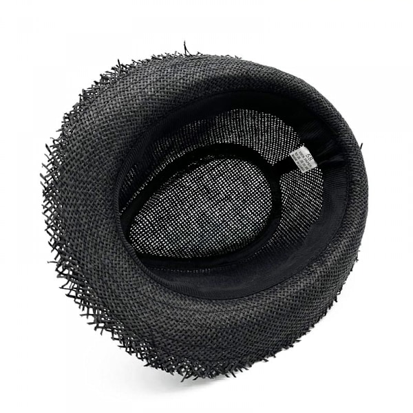 Åndbar Bowler Hat Ensfarvet Solbeskyttelse Strand Cap Udendørs Udflugt Jazz Cap Retro Pels Kant Halm Hat, Sort