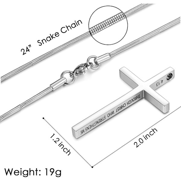 Korshänge för män Korshänge STYRKA Bibelvers Halsband i rostfritt stål Silver Cross1