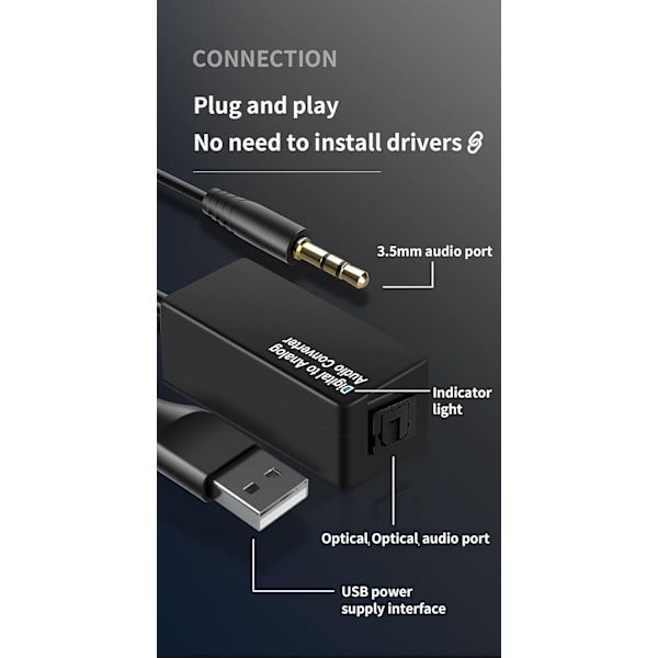 Digital till analog optisk kabel 3,5 mm till RCA USB-omvandlare Hdmi-adapter Aux Coax Box Video USB Spdif Slink Dac för digital Dac Tv