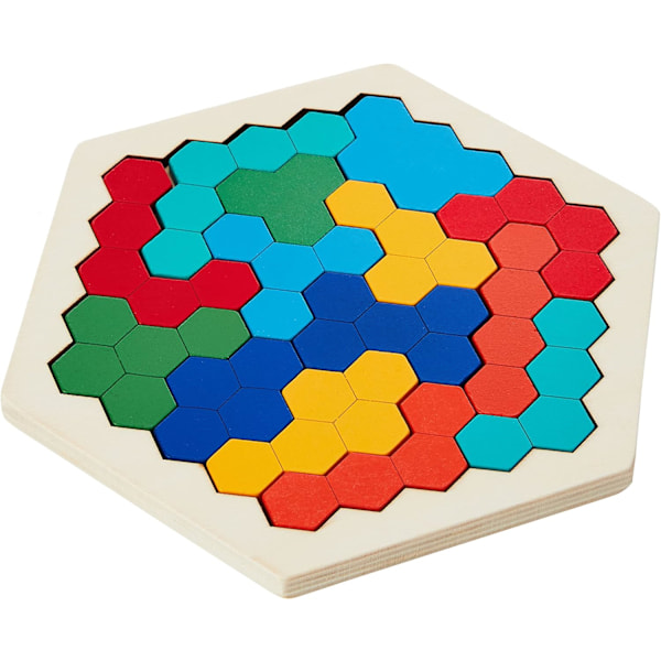 Träpussel i Hexagonform för Barn och Vuxna - Formmönsterblock Tangram Hjärnteaser Leksak Geometri Logik IQ-Spel Present för Alla Åldrar Utmaning