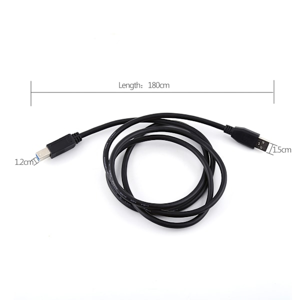 1,8 m USB 3.0 -tyyppi A -uros B -uros -datakaapeli tulostimelle, skannerille, suuri nopeus, musta, uusi