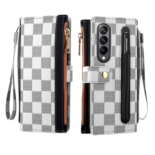 For Samsung Galaxy Z Fold 4 Wallet Case with S Pen Holder,PU Leather Zipper Case with Magnetic Closure Card Holder and Wrist strap