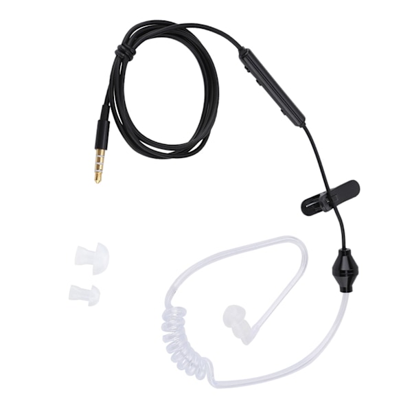 In-ear-headset med luftledning og sikkerhetsørepropp med mikrofon for IOS og Android, svart kabel og hvitt rør