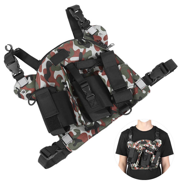 Walkie Talkie Bryst Front Pack Pung Taktik Udendørs Vest Rig Bære Taske Opbevaringspose Jungle Camouflage
