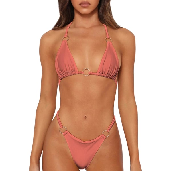 WJSMSexy Bikinis for Women 2 Piece Bikini Spaghetti Strap Swimsuits Solid Color Bathing Swimwear Triangle Bathing Suit Red Bean Paste XL