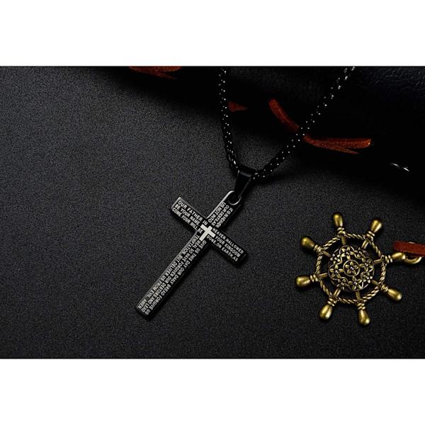 Korshänge för män Korshänge STYRKA Bibelvers Halsband i rostfritt stål Bible Black Cross